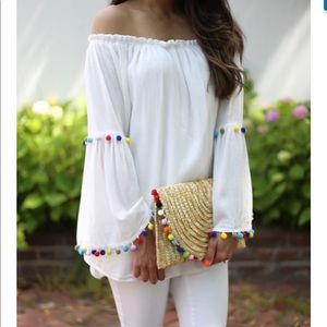 LIKE NEW- Off the shoulder pom-pom blouse